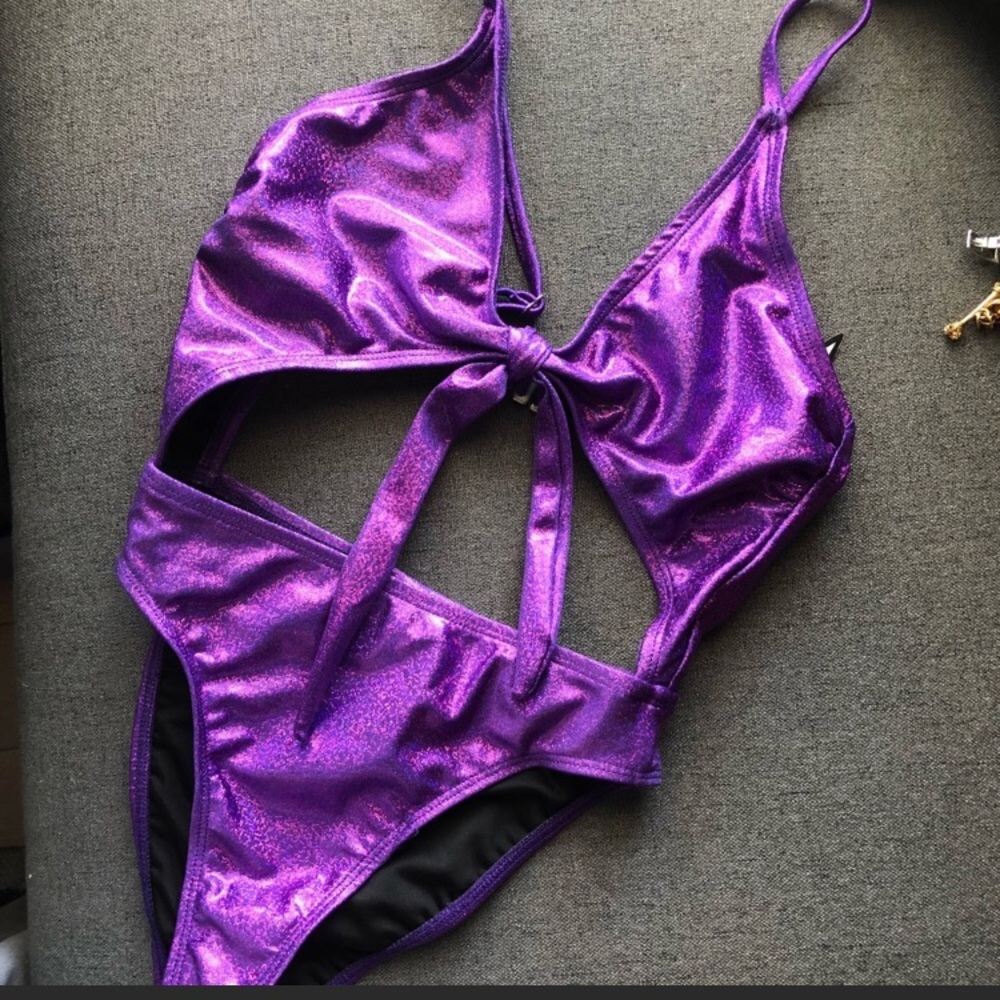 Metallic purple one piece swimsuit